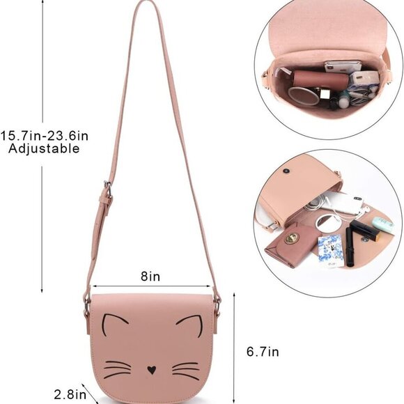 Crossbody Bag for Teen Girls Small Synthetic Leather Cat Heart Gift - Picture 5 of 6